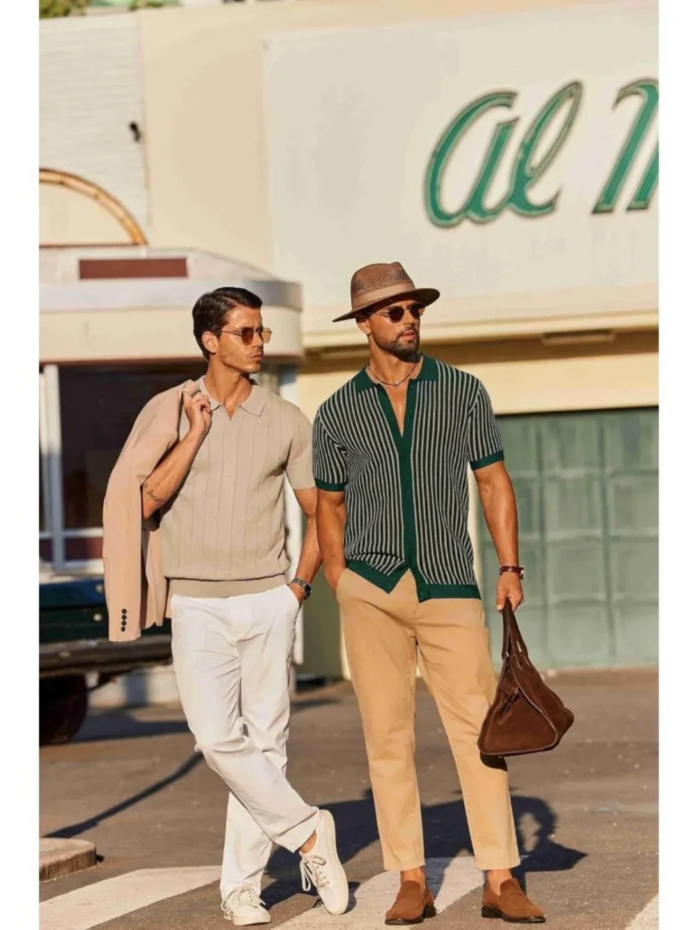 Vintage Striped Short Sleeve Knit Polo Shirt for Men | Casual Button Down Top
